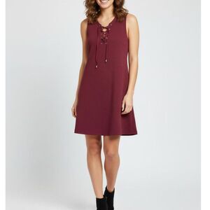 Black Swan Women's Shift Dress Burgundy Quilted Lace Up Medium